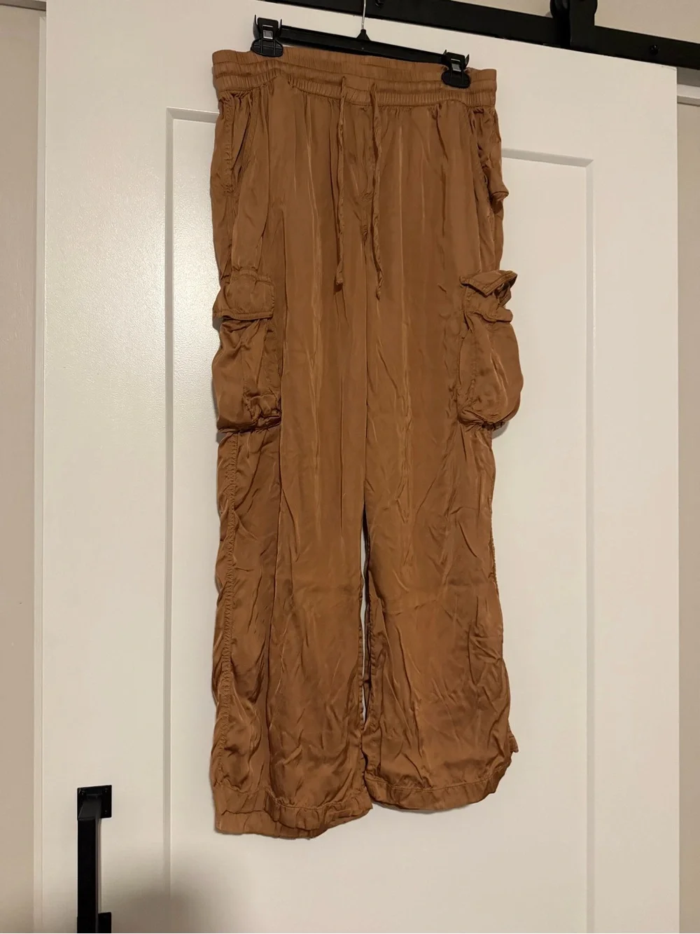 Aerie Women’s Medium Brown Wide Leg Cargo Pants Drawstring Casual Lightweight